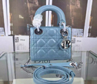 2016 Christian MINI LADY DIOR BAG Original Patent Leather D1635 LightBlue with Silver D1635