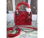 2016 Christian MINI LADY DIOR BAG Original Patent Leather D1635 Red with Silver D1635