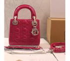 2016 Christian MINI LADY DIOR BAG Original Patent Leather D1635 Rose with Silver D1635
