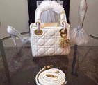 2016 Christian MINI LADY DIOR BAG Original Patent Leather D1635 White with Gold D1635