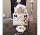 2016 Christian MINI LADY DIOR BAG Original Patent Leather D1635 White with Silver D1635