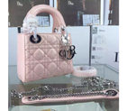 2016 Christian MINI LADY DIOR BAG Patent Leather D1635 Pink with Silver D1635