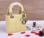 Christian Lady Dior Bag Patent Leather D1633 Lemon with Silver D1633