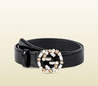 Gucci leather belt with pearl and crystal interlocking G buckle 388989 DKE1G 1095 388989