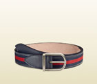 Gucci nylon web leather belt with rounded buckle 368189 BGHUN 8497 368189