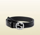 Gucci polished leather belt with interlocking G buckle 370717 DKE0N 1000 370717