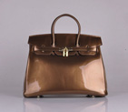 Hermes Birkin 35CM Tote Bag Bronze Patent Leather H35 Gold hardware H35