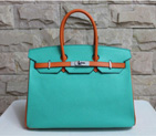 Hermes Birkin 35CM Tote Bag Calf Leather Lake Blue&Orange with Silver hardware H35