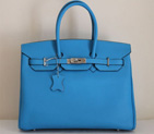Hermes Birkin 35CM Tote Bag Light Blue Clemence Leather with Gold hardware H35