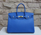 Hermes Birkin 35CM Tote Bag Ostrich Leather Blue with Gold hardware H35