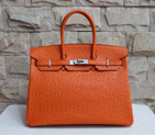 Hermes Birkin 35CM Tote Bag Ostrich Leather Orange with Silver hardware H35