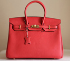 Hermes Birkin 35CM Tote Bag Red Clemence Leather with Gold hardware H35