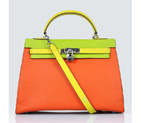 Hermes Kelly 32cm Togo Leather Bag Green-Orange-Yellow with Silver hardware K32