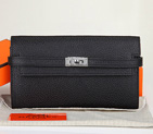 Hermes Kelly Original Clemence Leather Bi-Fold Wallet A708 Black A708