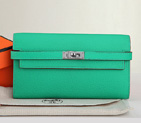 Hermes Kelly Original Clemence Leather Bi-Fold Wallet A708 Green A708