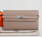 Hermes Kelly Original Clemence Leather Bi-Fold Wallet A708 Light Gray A708