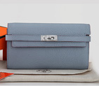 Hermes Kelly Original Clemence Leather Bi-Fold Wallet A708 Sky Blue A708