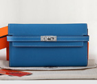 Hermes Kelly Original Saffiano Leather Bi-Fold Wallet A708 Blue A708