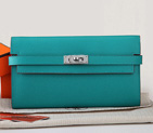 Hermes Kelly Original Saffiano Leather Bi-Fold Wallet A708 Lake Green A708