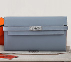Hermes Kelly Original Saffiano Leather Bi-Fold Wallet A708 Sky Blue A708