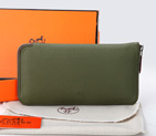 Hermes Zipper Wallet Original Clemence Leather A309 Dark Green A309