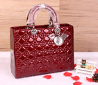 Lady Dior Bag Medium Bag D1667 Pearly red Patent Leather Silver D1667