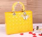 Lady Dior Bag Medium Bag D1667 Yellow Patent Leather Silver D1667