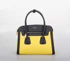 PRADA Saffiano Cuir and City Calf Leather Tote Bag BN2596 in Lemon with Black BN2596