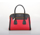 PRADA Saffiano Cuir and City Calf Leather Tote Bag BN2596 in Red with Black BN2596