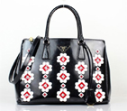 Prada Flowers Brushed Calf Leather Tote Bag 2274 in Black 2274