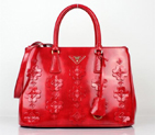 Prada Flowers Brushed Calf Leather Tote Bag 2274 in Red 2274
