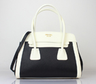 Prada Saffiano Cuir and City Calf Leather Tote Bag BN2602 in Black with White 2602