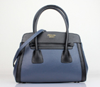 Prada Saffiano Cuir and City Calf Leather Tote Bag BN2602 in Dark blue with Black 2602