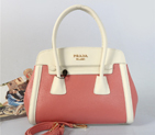 Prada Saffiano Cuir and City Calf Leather Tote Bag BN2602 in Watermelon red with White 2602