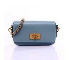 Prada Saffiano Vernice Cross Body Bag with Braided Leather Chain Strap BT0829 in Light Blue BT0829