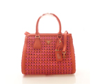Prada Weave Leather Tote Bag BP6002 in Orange with Rose BP6002