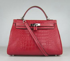 Hermes 32CM Red Crocodile Stripe(silver) HKL32RCSS017