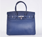 Hermes Birkin 35CM clemence leather in Dark Blue with Silver hardware H35LSDBS