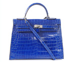 Hermes kelly 32CM Crocodile leather in Light blue with Silver hardware K32