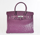 Hermes Birkin 30CM Ostrich stripes leather in Purple with Silver hardware H30OSPS
