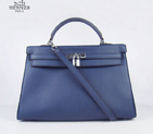 Hermes Kelly 35cm Togo Leather Bag Dark Blue 6308 Silver Hardware 6308