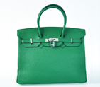 Hermes Birkin 35CM clemence leather in Dark green with Silver hardware H35LDGS