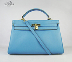 Hermes Kelly 35cm Togo Leather Bag Light Blue 6308 Gold Hardware 6308
