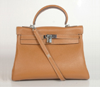 Hermes Kelly 32CM clemence leather in Camel with Silver hardware K32LSCS