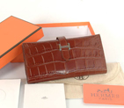 Hermes 3 fold wallet Crocodile stripes leather in Coffee H3WCSLC