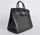 Hermes Birkin 35CM Black Ostrich stripes leather(Silver) H35BOSS
