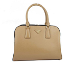 Prada Saffiano Leather Tote Bag 21267 Apricot&White 21267