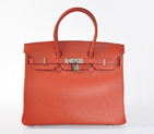 Hermes Birkin 35CM clemence leather in Cuckoo red with Silver hardware H35LCRS