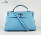 Hermes Kelly 35cm Togo Leather Bag Light Blue 6308 Silver Hardware 6308