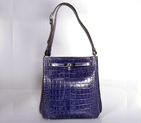 Hermes Sokelly Medium Crocodile stripes leather in Medium Blue with Silver hardware SK27CSMBS